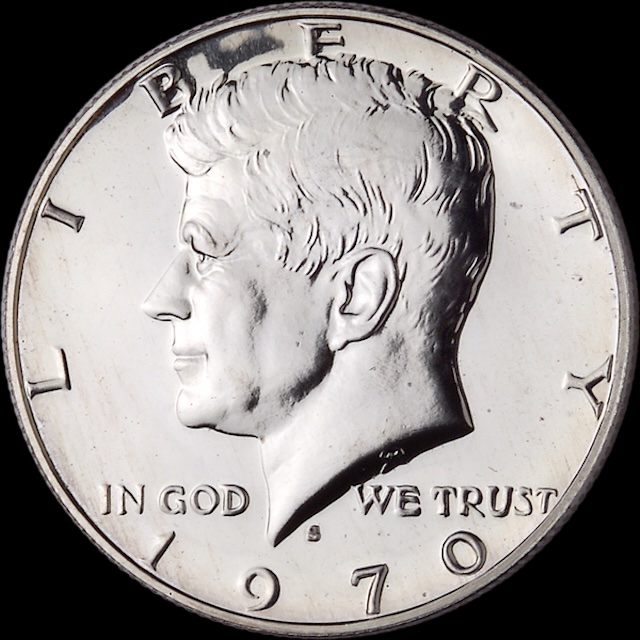 1970-S DDO FS-102 Kennedy half dollar proof showing secondary doubled die obverse impressions on IN GOD WE TRUST motto